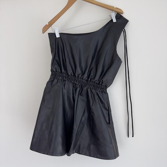 Lovers and Friends Romper Small Black Faux Leather Taina One Shoulder Mini Party - Picture 4 of 8